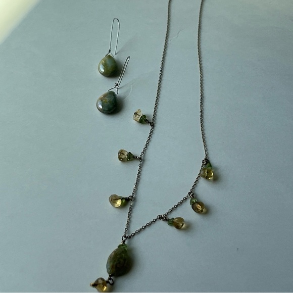 Handmade Necklace And Earring Set - Green & Yellow Glass - Gold Filled Chain - Picture 13 of 13